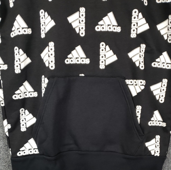 adidas Men's All Over Print Fleece Hoodie Black White - Picture 4 of 8